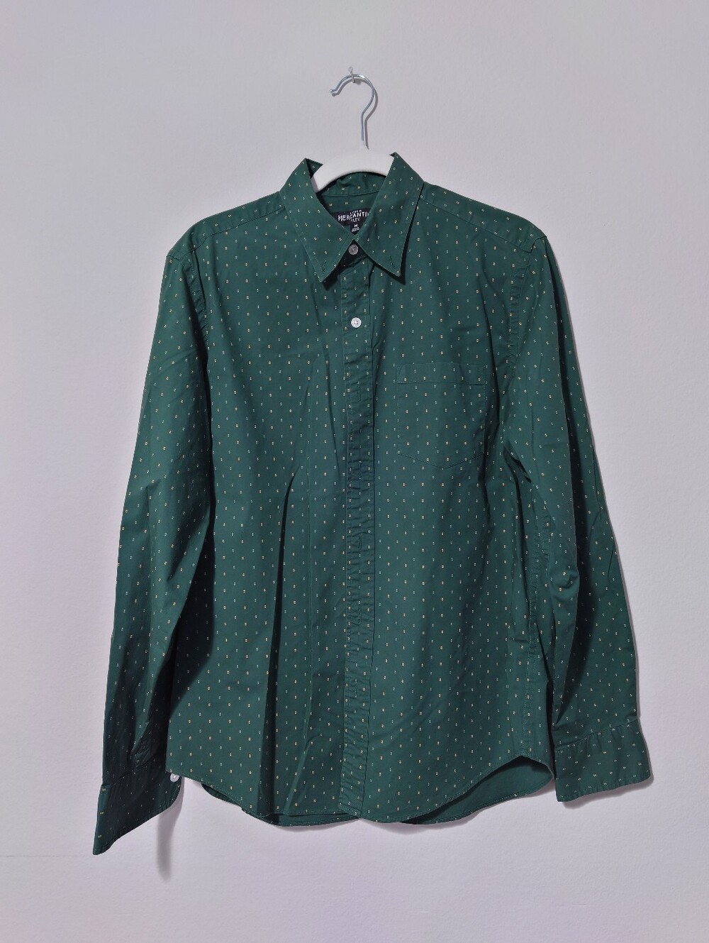 J.Crew Mercantile Flex Men’s M Green Micro Dot Button Down Shirt